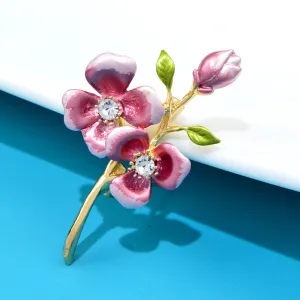 Enamel Rhinestone Flower Brooches For Weddings Office Elegant Plant Brooch