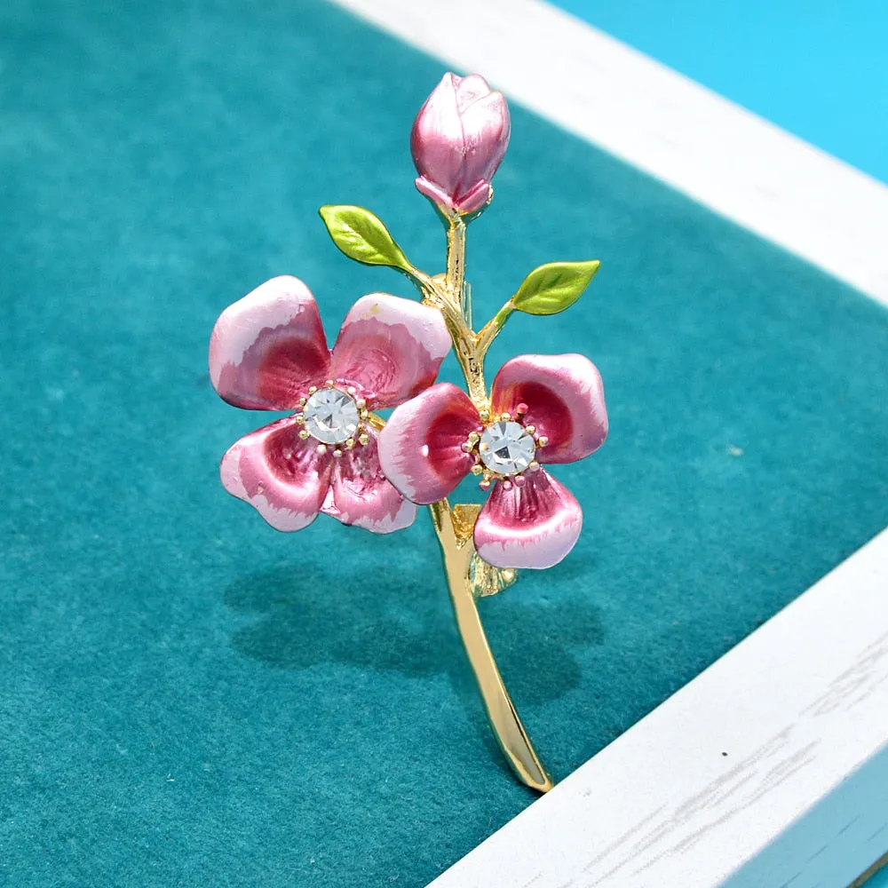 Enamel Rhinestone Flower Brooches For Weddings Office Elegant Plant Brooch