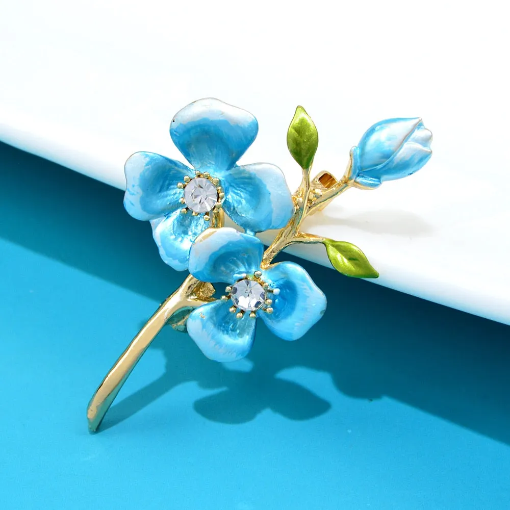 Enamel Rhinestone Flower Brooches For Weddings Office Elegant Plant Brooch