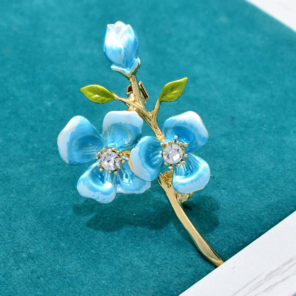 Enamel Rhinestone Flower Brooches For Weddings Office Elegant Plant Brooch