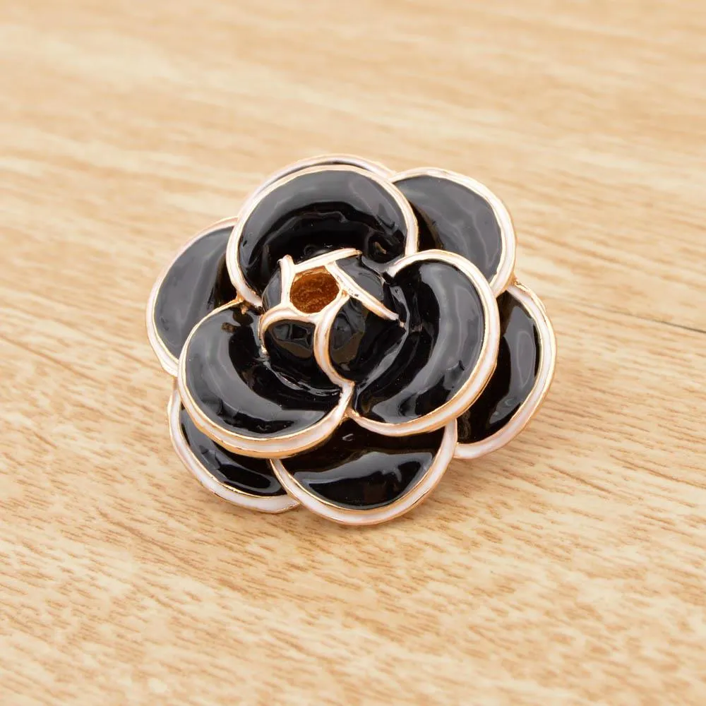 Enamel Saturna Camellia Flower Brooches for Women