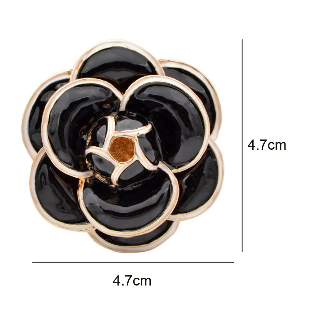 Enamel Saturna Camellia Flower Brooches for Women