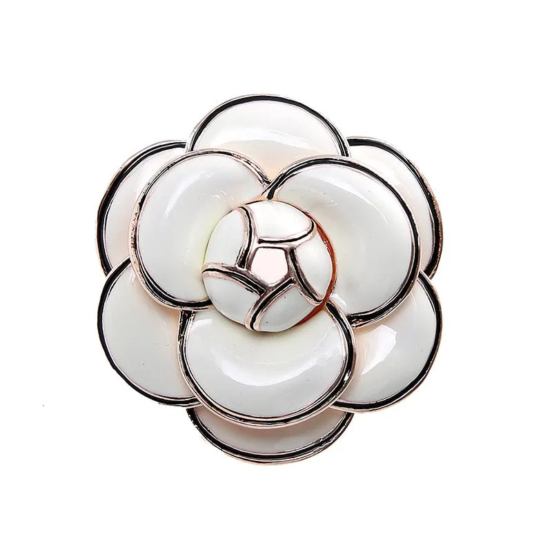 Enamel Saturna Camellia Flower Brooches for Women