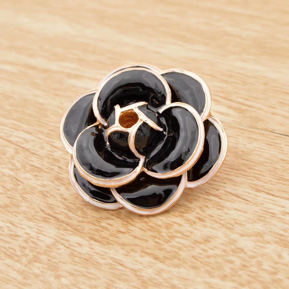 Enamel Saturna Camellia Flower Brooches for Women
