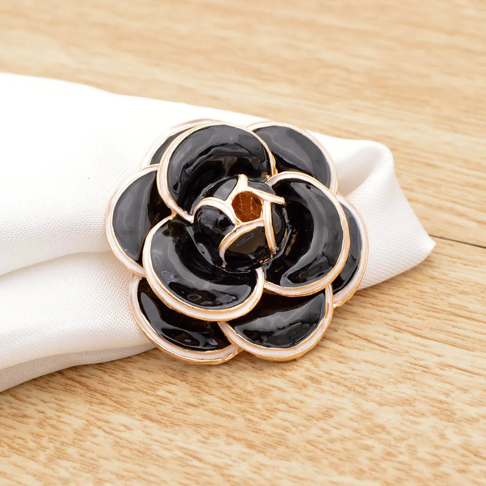 Enamel Saturna Camellia Flower Brooches for Women