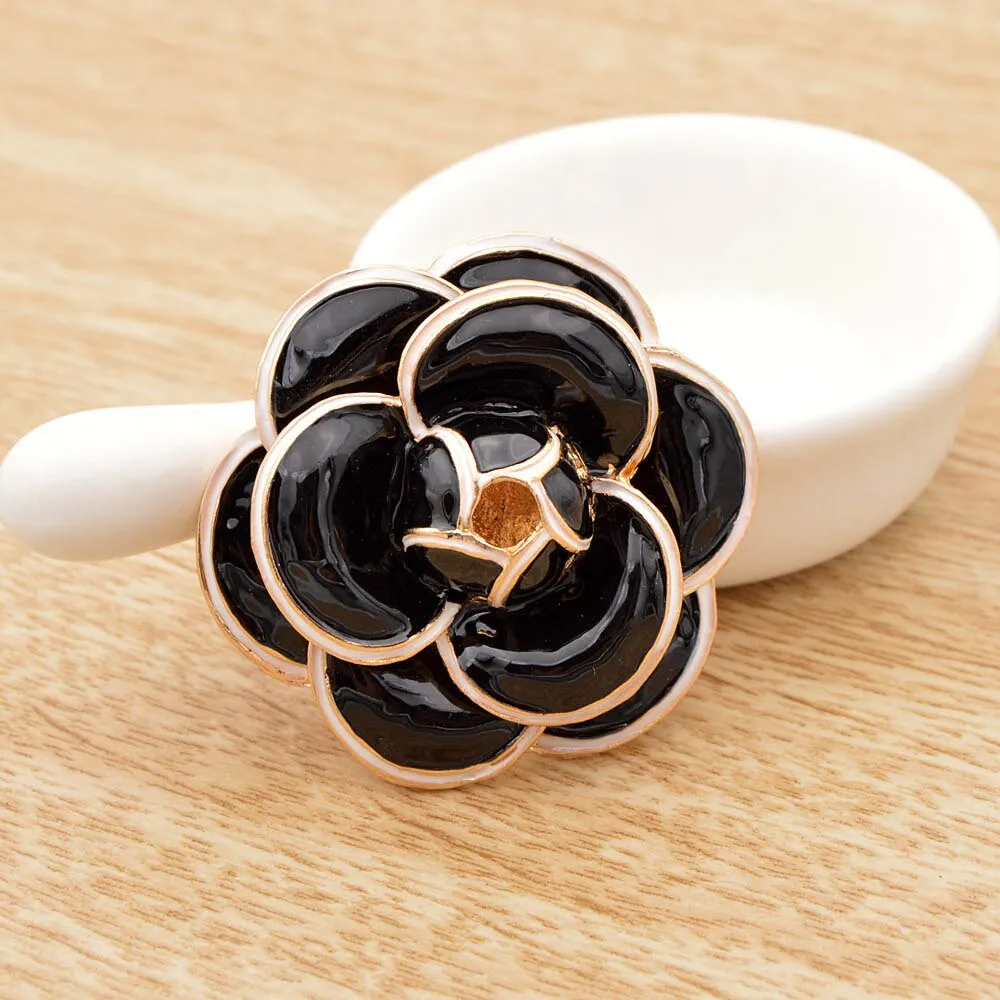 Enamel Saturna Camellia Flower Brooches for Women