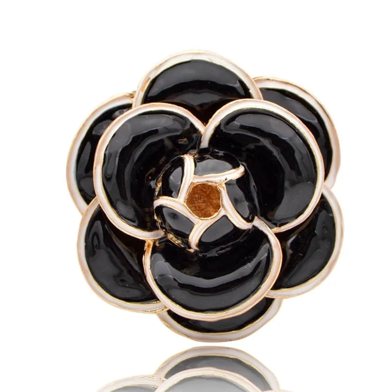 Enamel Saturna Camellia Flower Brooches for Women