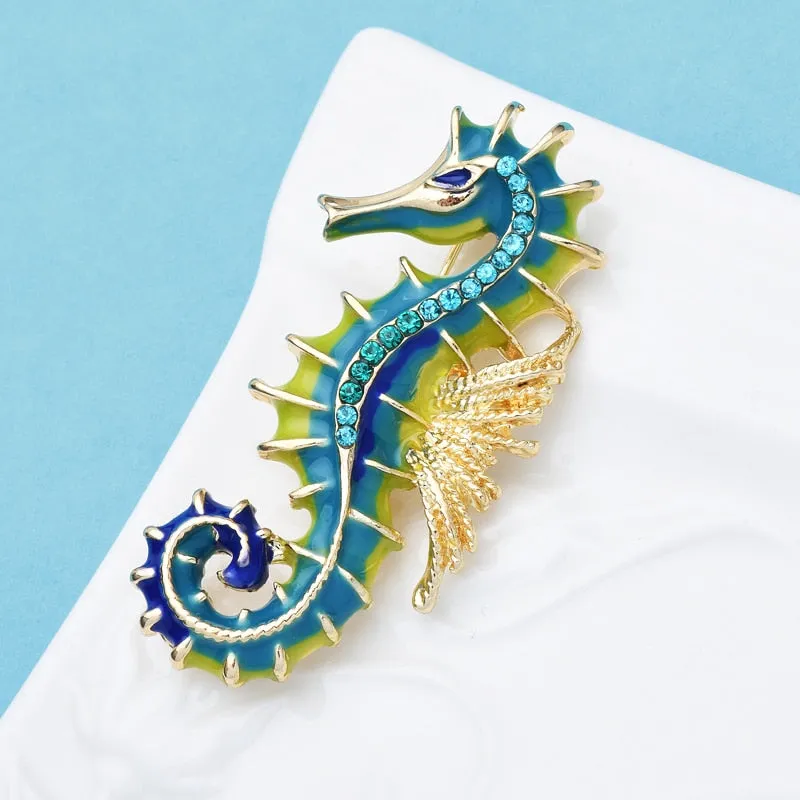 Enamel Seahorse Brooches For Women Men