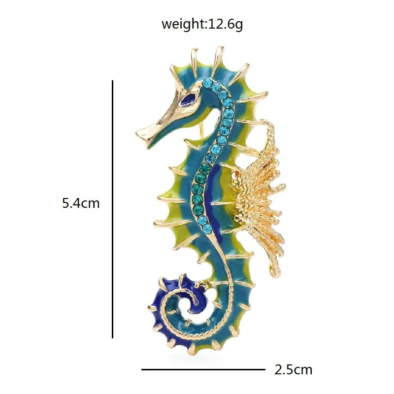 Enamel Seahorse Brooches For Women Men