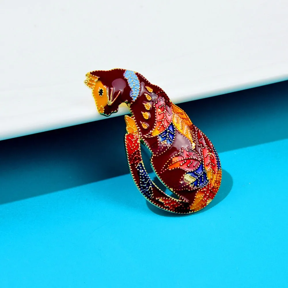 Enamel Sitting Cat Brooches For Women