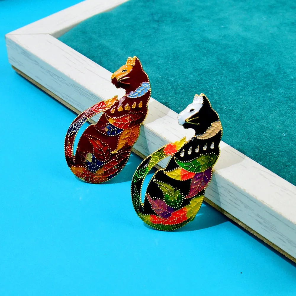 Enamel Sitting Cat Brooches For Women
