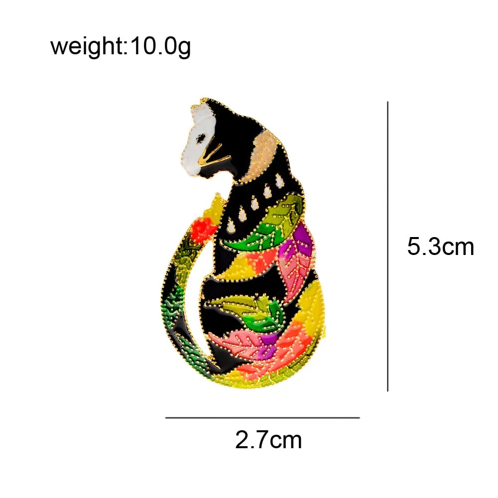 Enamel Sitting Cat Brooches For Women