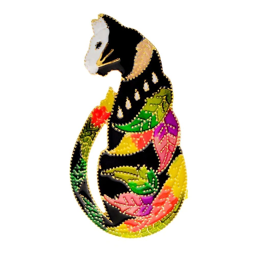 Enamel Sitting Cat Brooches For Women