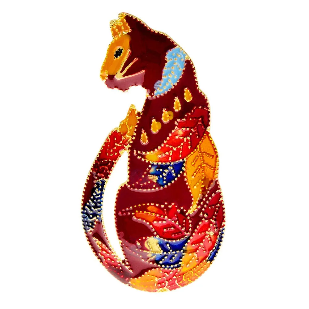 Enamel Sitting Cat Brooches For Women