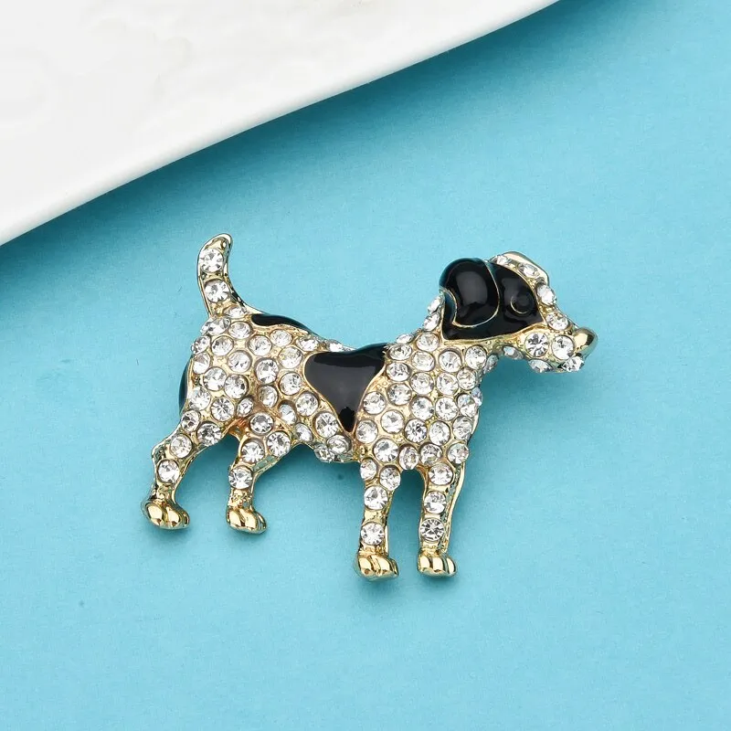 Enamel Spot Dog Brooches Women Rhinestone Dog Pets Animal Party Casual Brooch