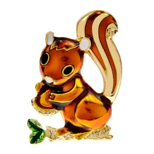 Enamel Squirrel And Nut Brooch Animal Pin 2 Colors Available