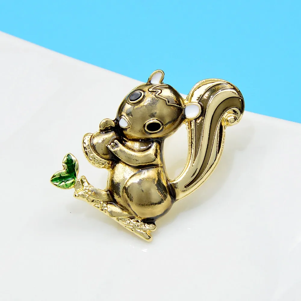 Enamel Squirrel And Nut Brooch Animal Pin 2 Colors Available