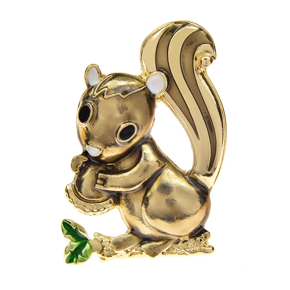 Enamel Squirrel And Nut Brooch Animal Pin 2 Colors Available