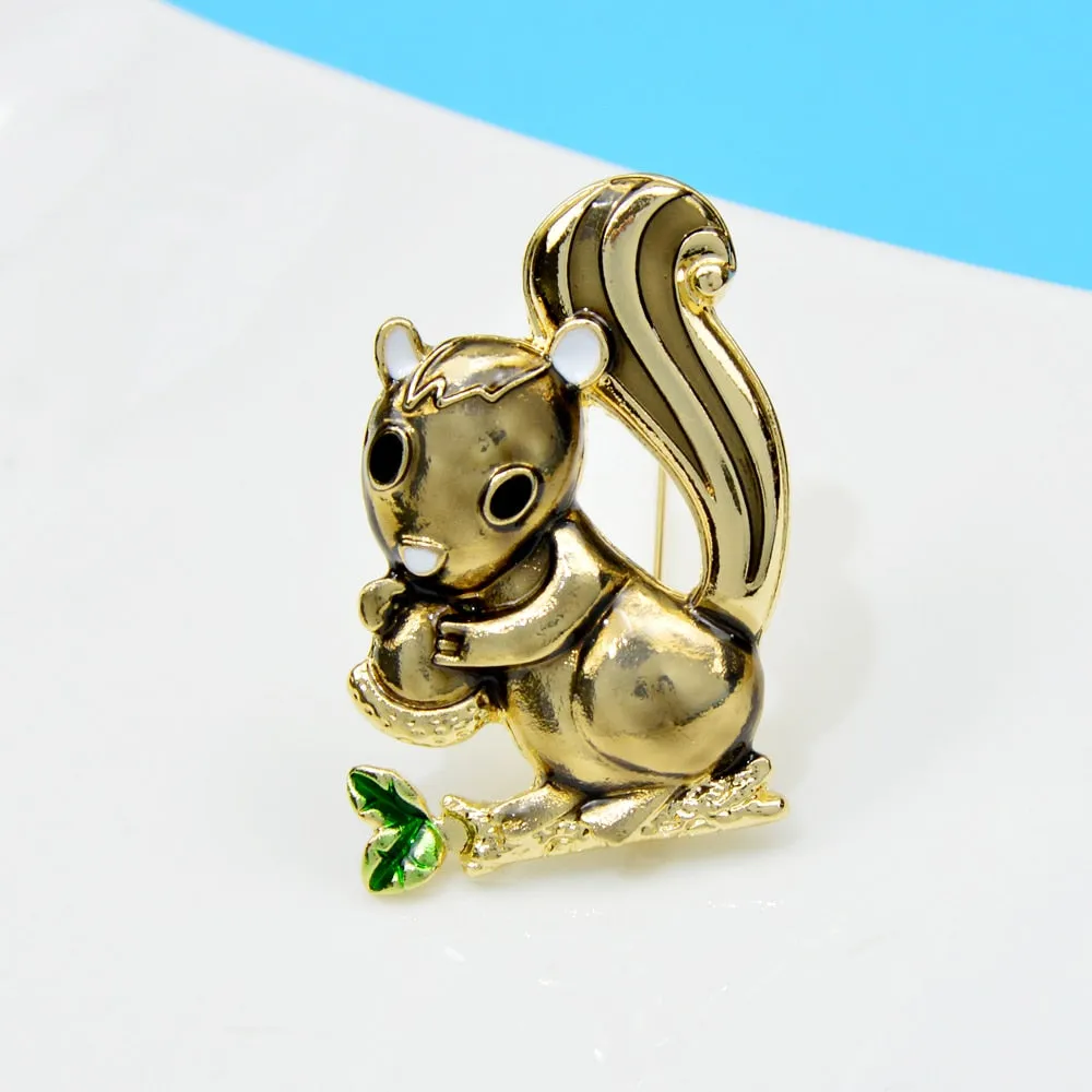 Enamel Squirrel And Nut Brooch Animal Pin 2 Colors Available