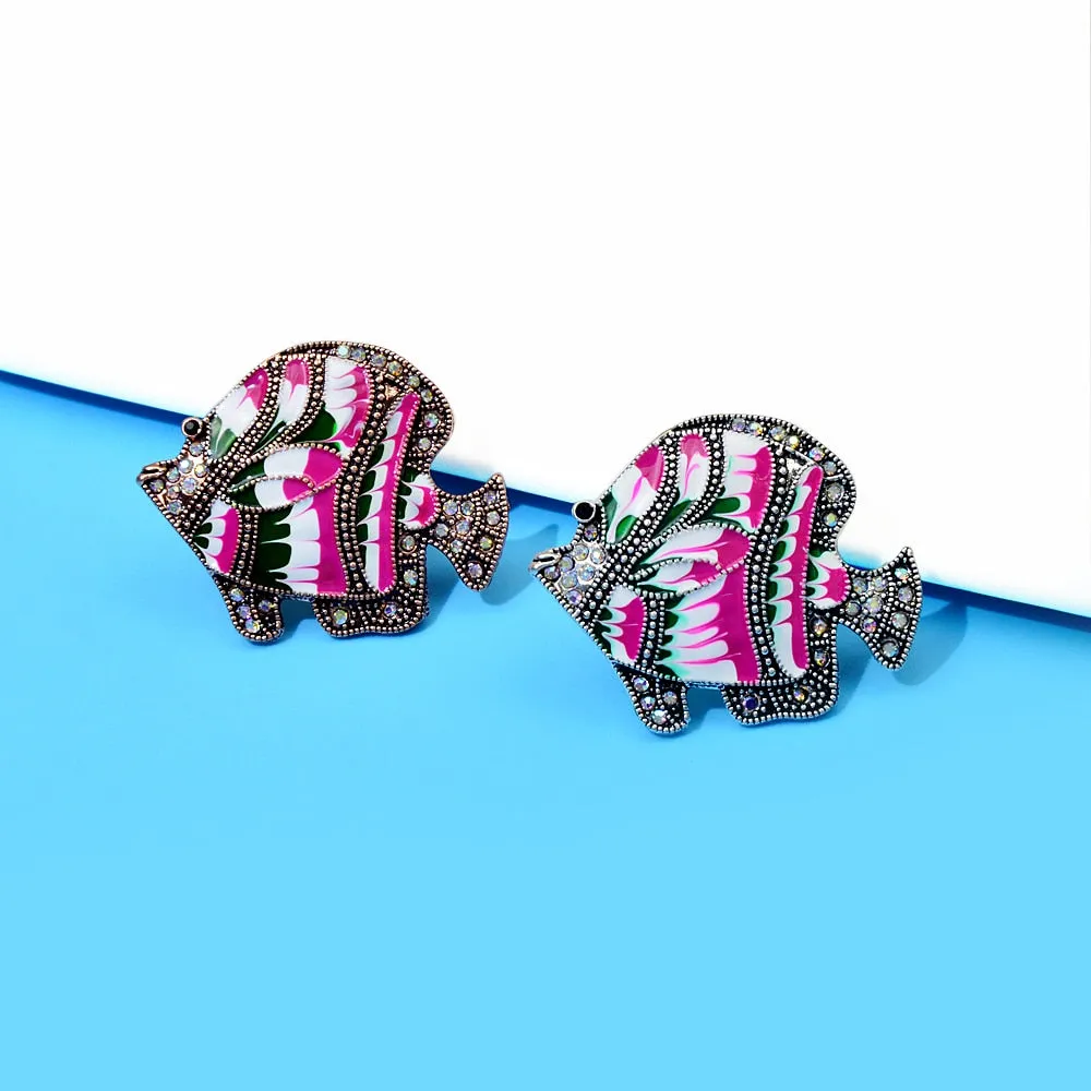 Enamel Tropical Fish Brooch Animal Pin Stripe Design Pin Autumn Winter Coat Accessories