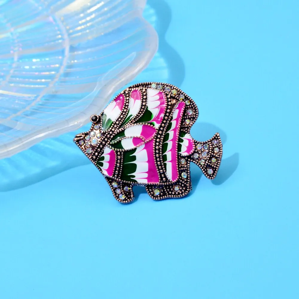 Enamel Tropical Fish Brooch Animal Pin Stripe Design Pin Autumn Winter Coat Accessories