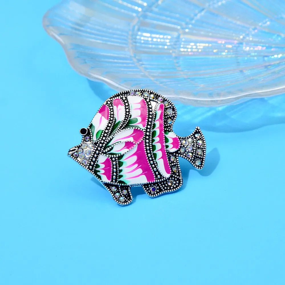 Enamel Tropical Fish Brooch Animal Pin Stripe Design Pin Autumn Winter Coat Accessories