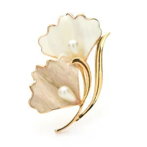 Enamel White Leaves Brooches Women Men Pearl Flower Party Office Casual Brooch
