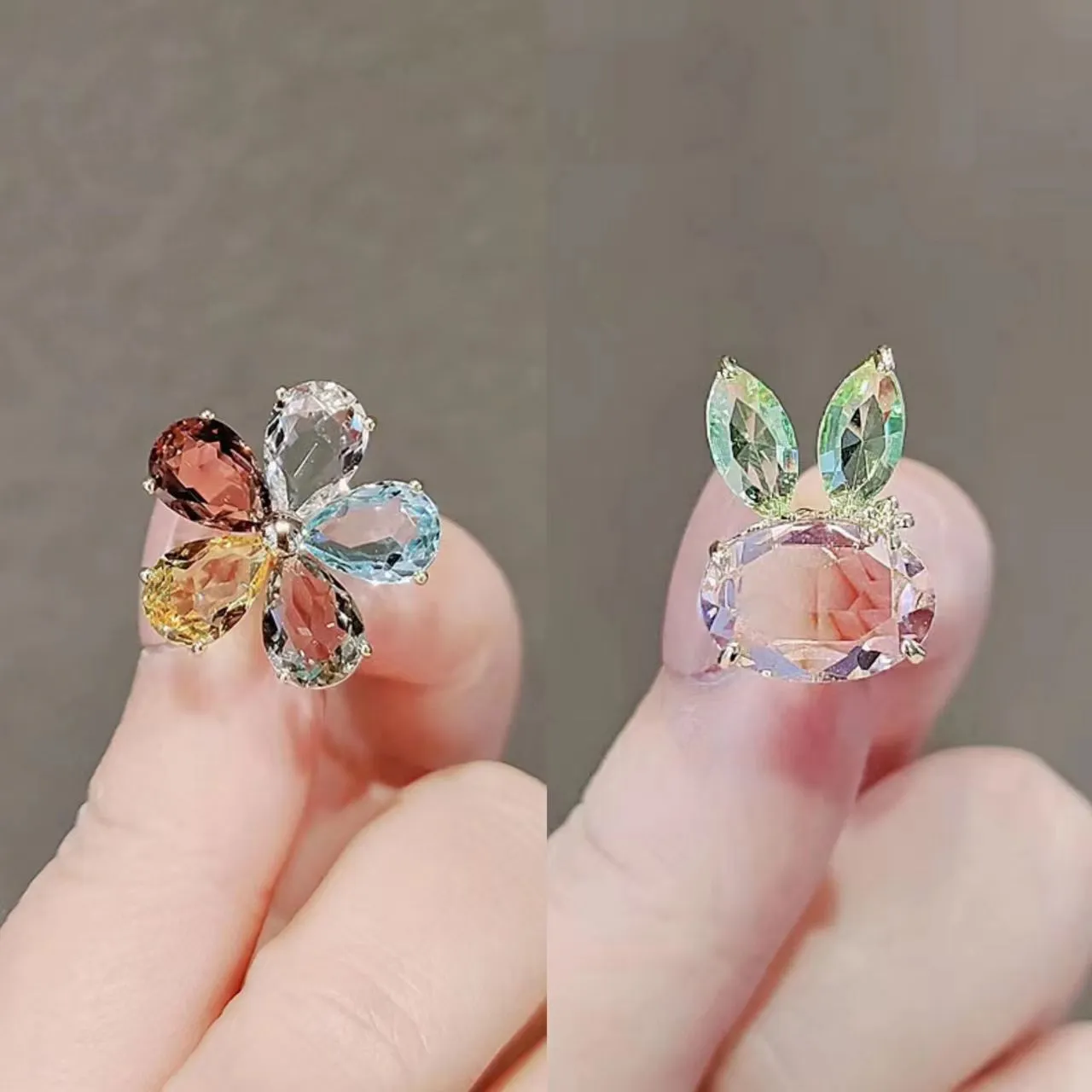 Exquisite Women Luxury Crystal Small Size Rabbit Flower Brooches