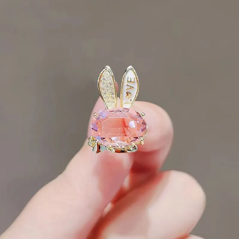 Exquisite Women Luxury Crystal Small Size Rabbit Flower Brooches