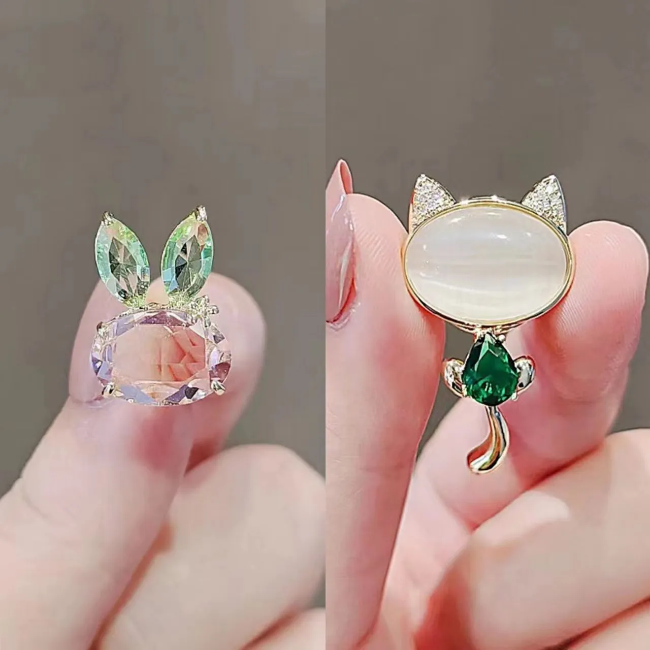 Exquisite Women Luxury Crystal Small Size Rabbit Flower Brooches