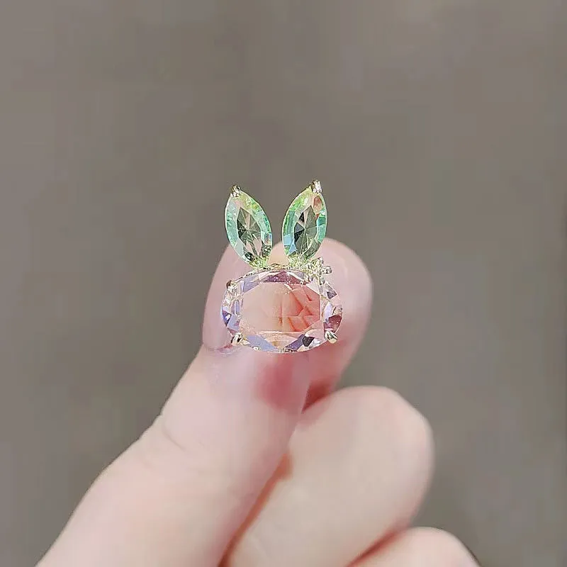Exquisite Women Luxury Crystal Small Size Rabbit Flower Brooches