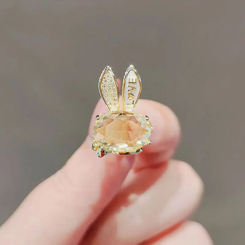 Exquisite Women Luxury Crystal Small Size Rabbit Flower Brooches