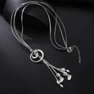 Fashion Geometric Necklace for Women with Suspension Pendant Trendy Silver Color Long Collar Chain