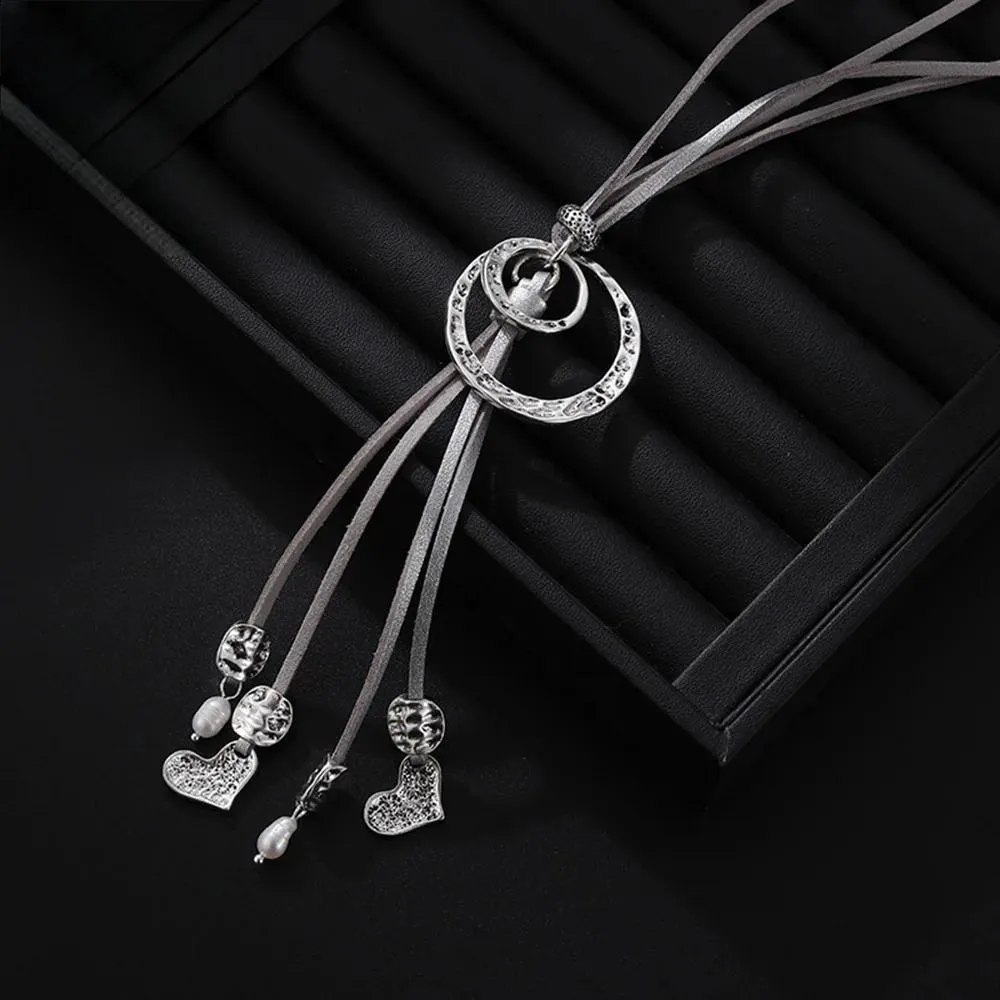 Fashion Geometric Necklace for Women with Suspension Pendant Trendy Silver Color Long Collar Chain