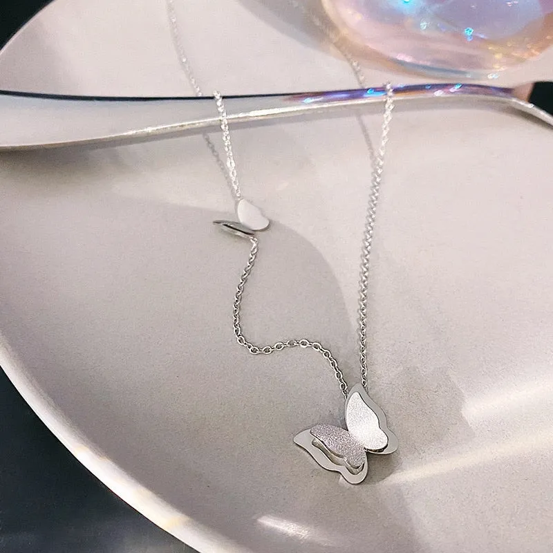 Fashion Jewelry Double-layer Butterfly Choker Collier Necklaces  Pendants For Women