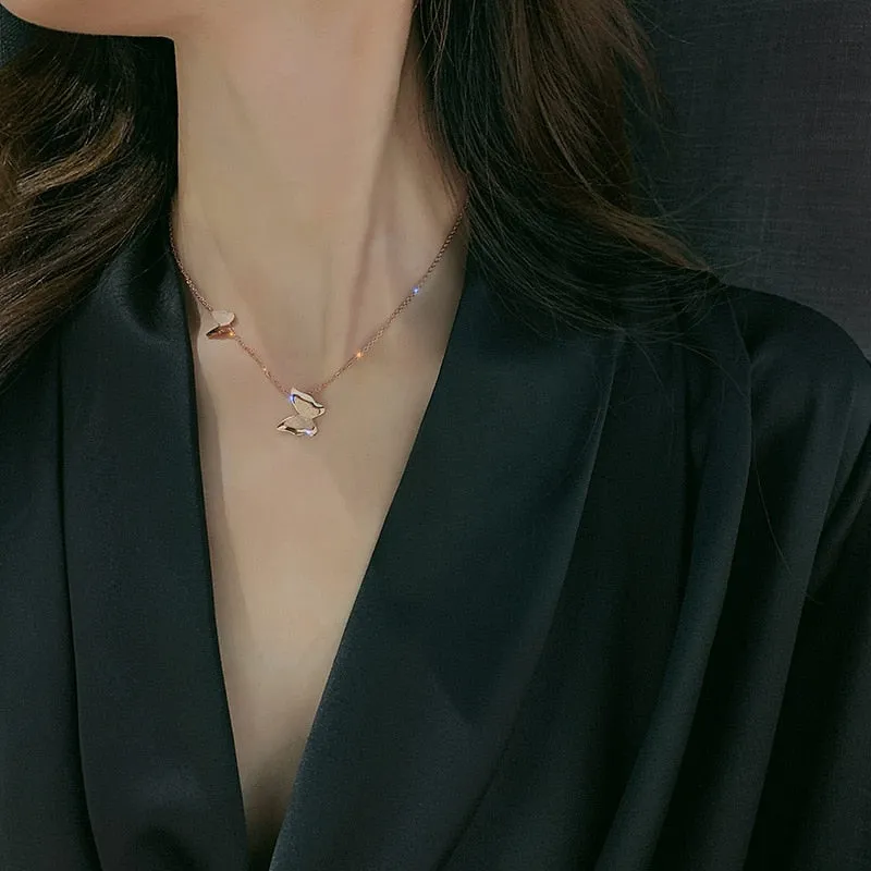 Fashion Jewelry Double-layer Butterfly Choker Collier Necklaces  Pendants For Women
