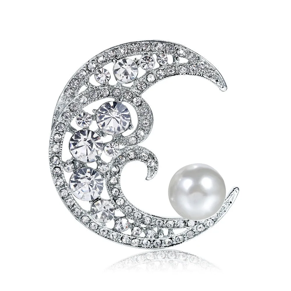 Fashion Moon brooch Full of Crystal Luxury Wedding Party Annual Accessory