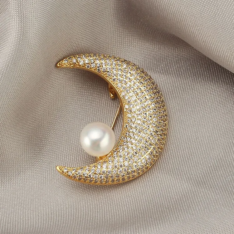 Fashion Moon brooch Full of Crystal Luxury Wedding Party Annual Accessory