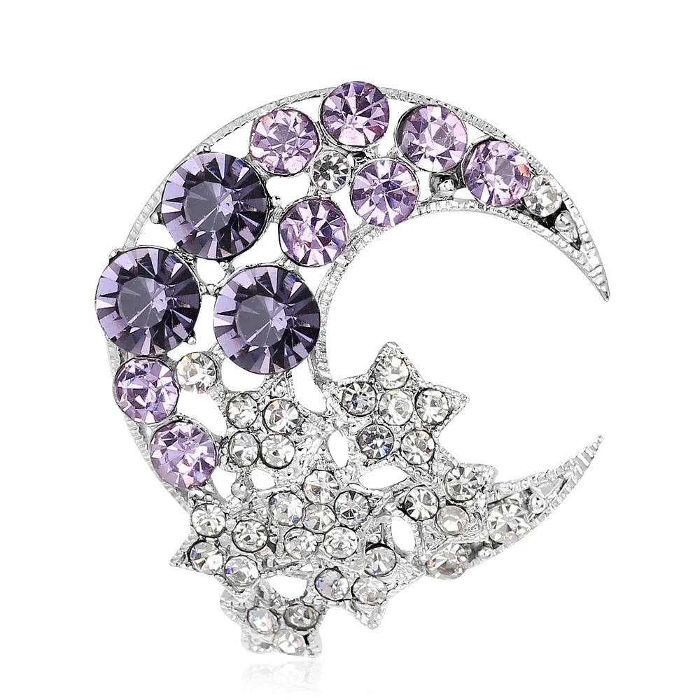 Fashion Moon brooch Full of Crystal Luxury Wedding Party Annual Accessory