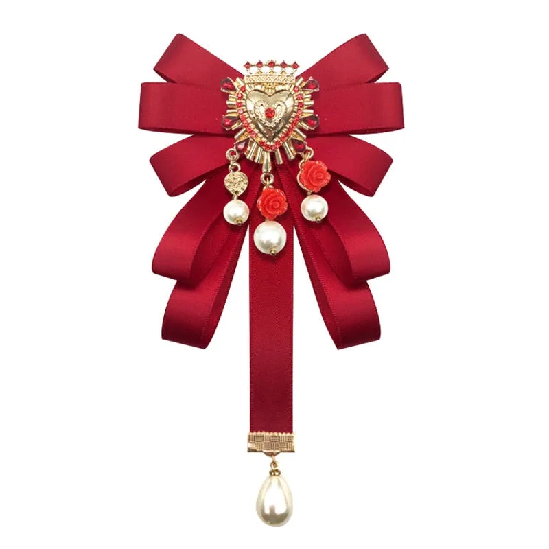 Fashion New Vintage Court Fabric Pearl Bow Brooch