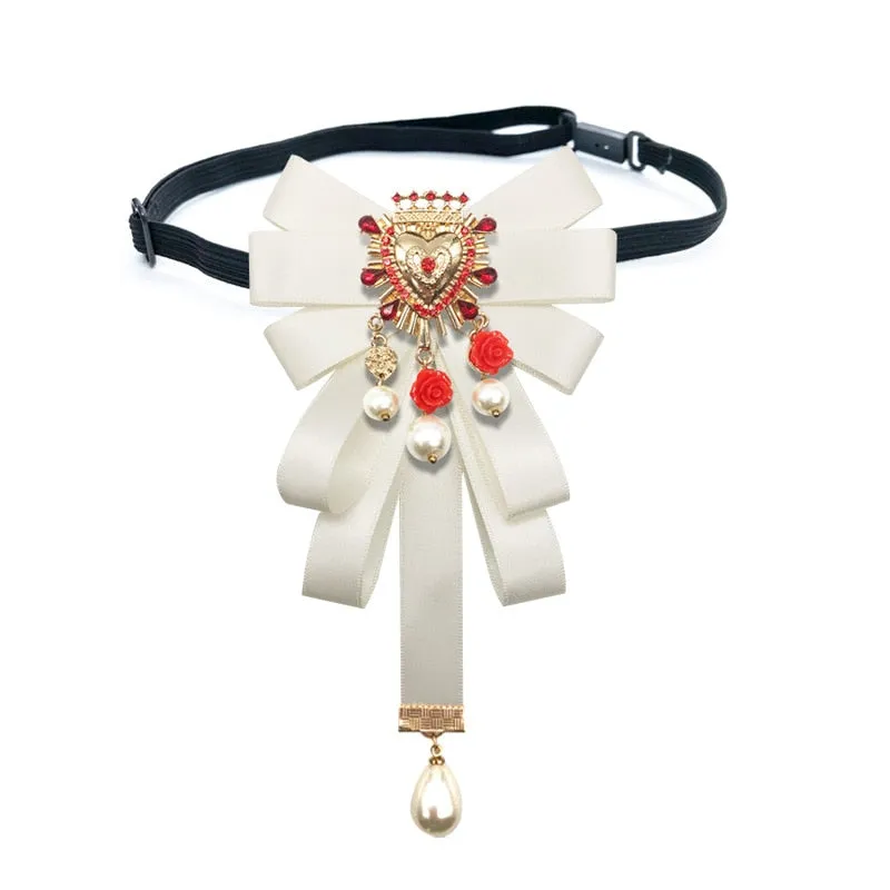 Fashion New Vintage Court Fabric Pearl Bow Brooch