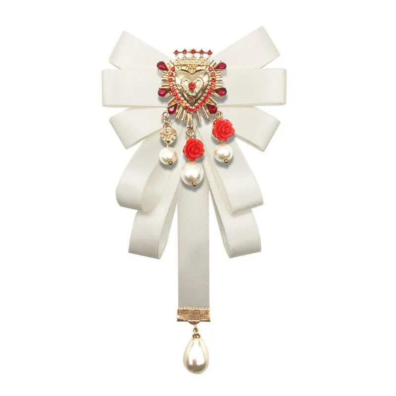Fashion New Vintage Court Fabric Pearl Bow Brooch