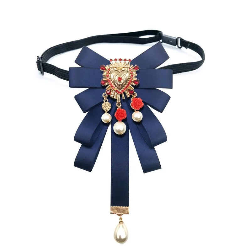 Fashion New Vintage Court Fabric Pearl Bow Brooch