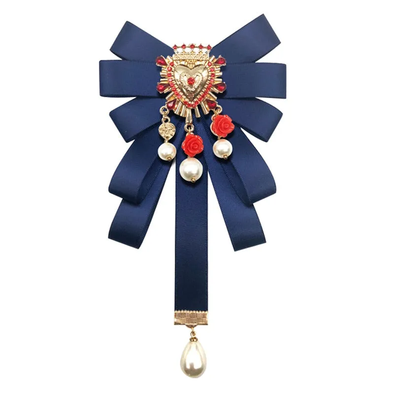 Fashion New Vintage Court Fabric Pearl Bow Brooch