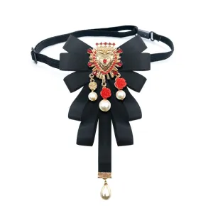 Fashion New Vintage Court Fabric Pearl Bow Brooch
