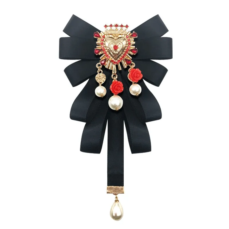 Fashion New Vintage Court Fabric Pearl Bow Brooch