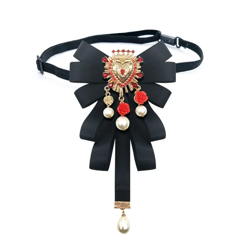 Fashion New Vintage Court Fabric Pearl Bow Brooch