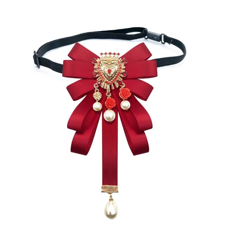 Fashion New Vintage Court Fabric Pearl Bow Brooch
