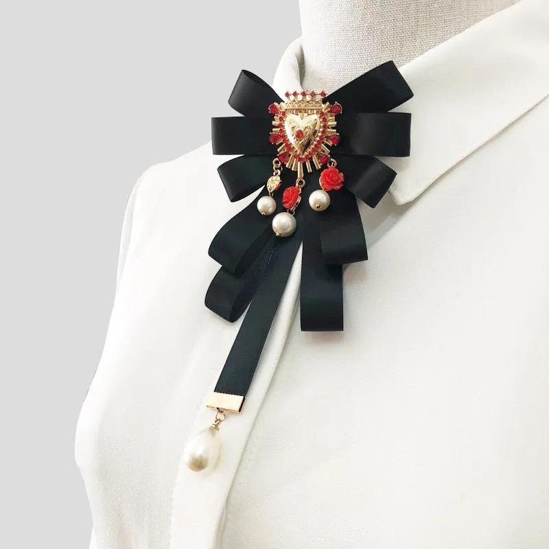 Fashion New Vintage Court Fabric Pearl Bow Brooch