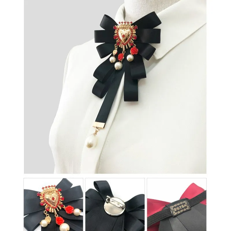 Fashion New Vintage Court Fabric Pearl Bow Brooch